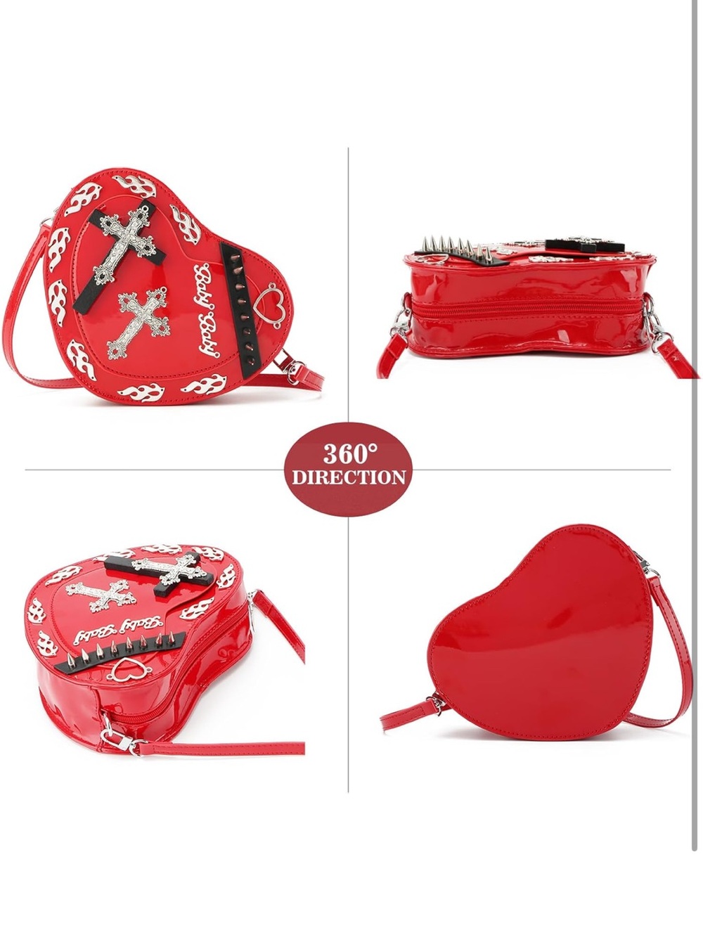 *NWOT* Gothic Punk Crossbody Bag Cute Heart Shaped Studded Shoulder Bag Purse - Picture 5 of 17